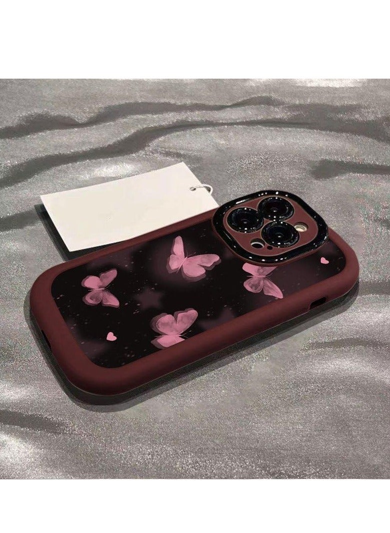 NIBEMINENT Pink Butterfly Protective TPU Case Cover For iPhone 17 Air, Wine Red