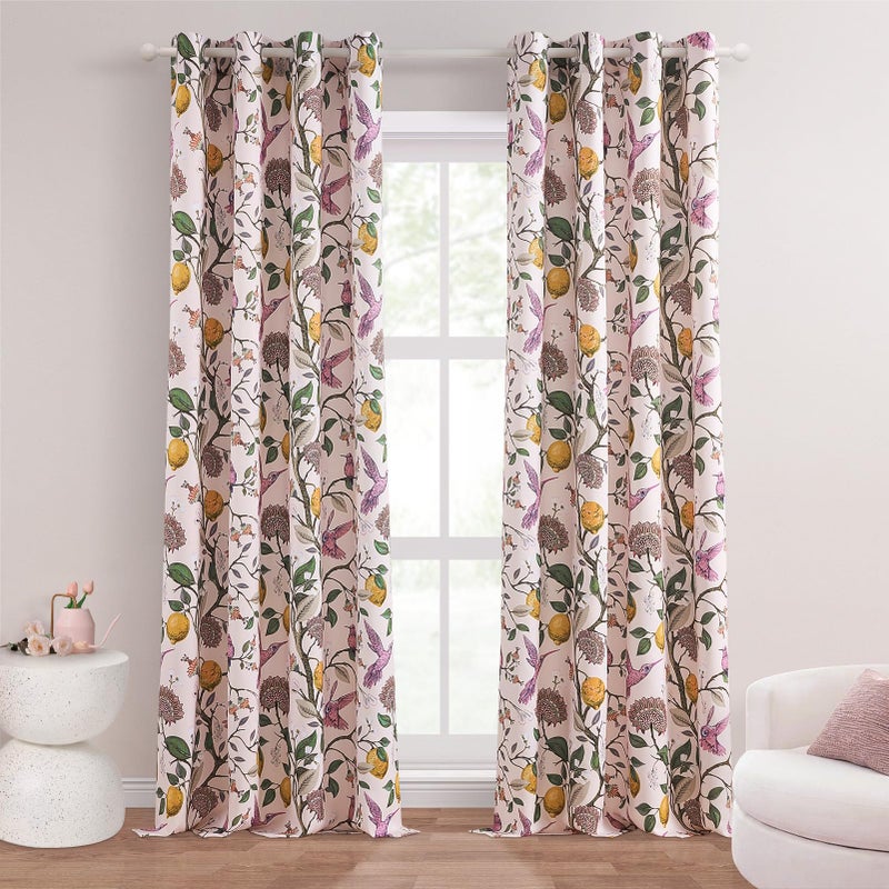 Topfinel Pink Curtains 84 Inch Length for Girls Bedroom 2 Panels Spring Floral French Country Coquette Flower Hummingbird Blush Pink Blackout Curtains Preppy Nursery Living Dining Room Valentines - Image 1