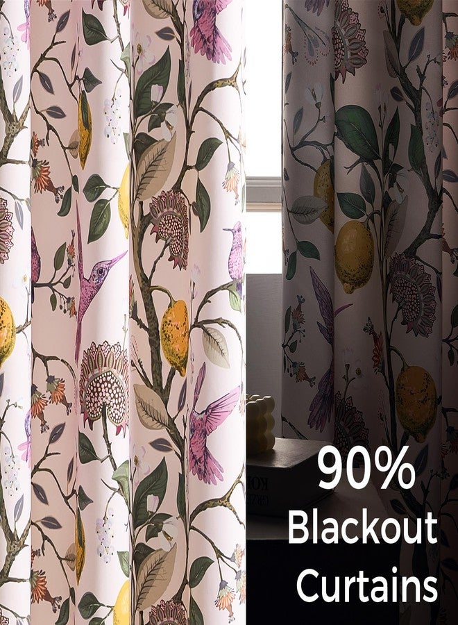 Topfinel Pink Curtains 84 Inch Length for Girls Bedroom 2 Panels Spring Floral French Country Coquette Flower Hummingbird Blush Pink Blackout Curtains Preppy Nursery Living Dining Room Valentines - Image 3