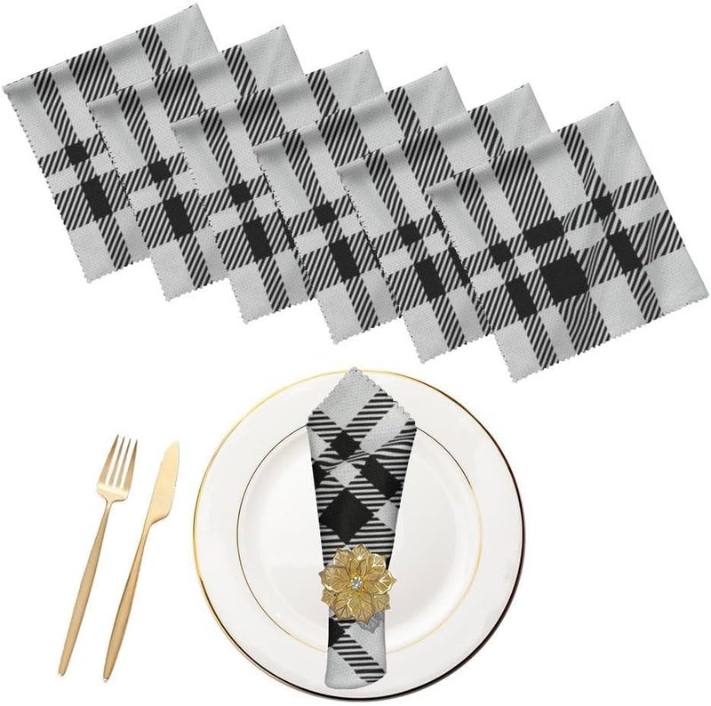 Fukeen Black White Buffalo Plaid Check Cloth Table Napkins Set of 6 20x20 Inch Fall Harvest Thanksgiving Day Waterproof Square Dinner Napkin for Christmas Kitchen Decorations - Image 2