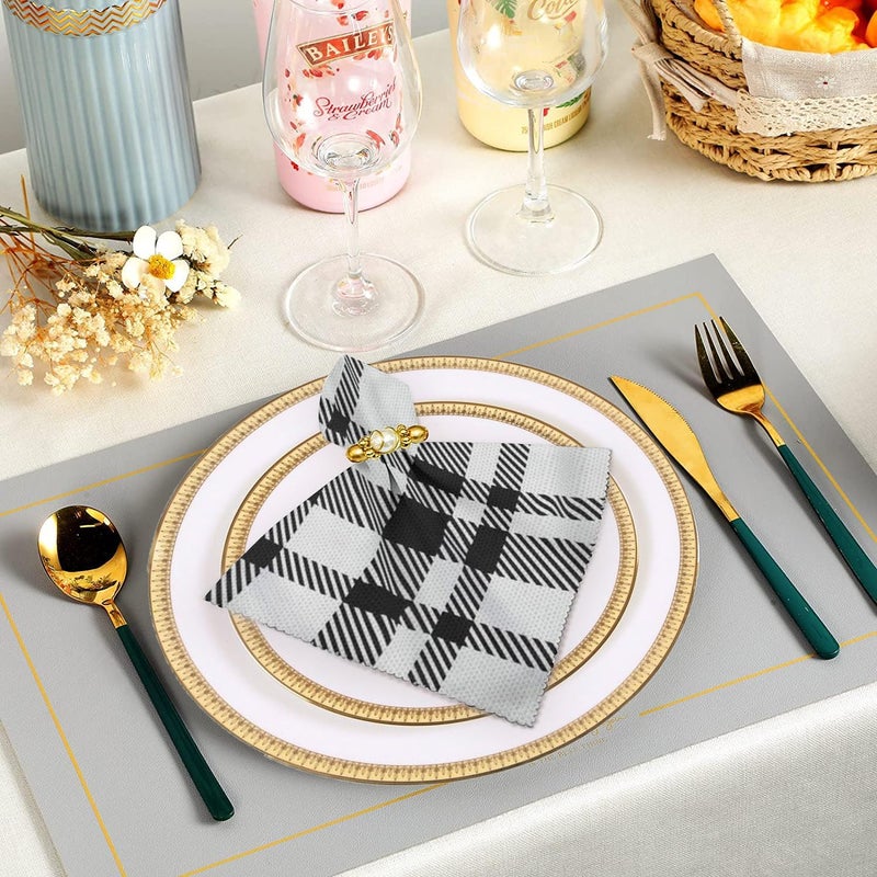 Fukeen Black White Buffalo Plaid Check Cloth Table Napkins Set of 6 20x20 Inch Fall Harvest Thanksgiving Day Waterproof Square Dinner Napkin for Christmas Kitchen Decorations - Image 3
