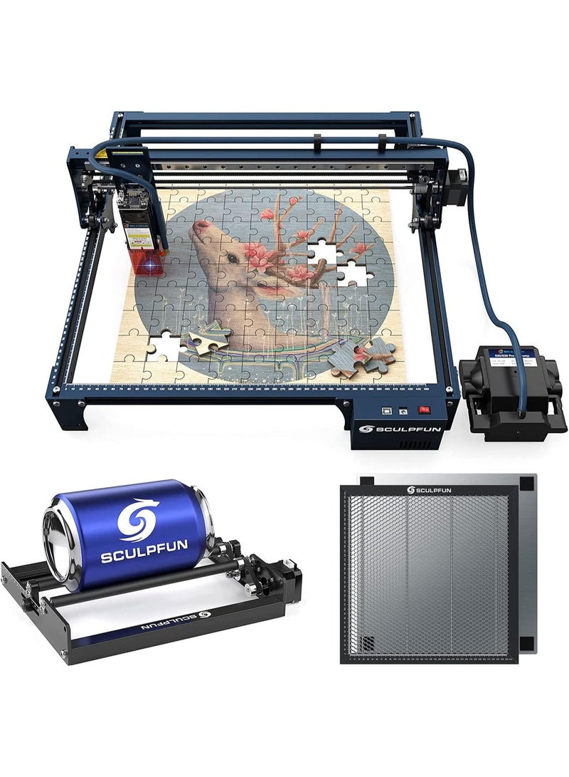 سكلبفون SCULPFUN S30 PRO MAX آلة حفر بالليزر، 20 واط طاقة بصرية مع مجموعة مساعدة تلقائية للهواء الكامل، آلة قاطع ليزر وحفار CNC لخشب الأكريليك، مع بكرة ومقرص هوني قابلة للعمل - Image 1