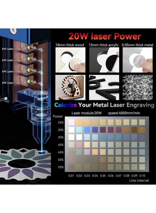 سكلبفون SCULPFUN S30 PRO MAX آلة حفر بالليزر، 20 واط طاقة بصرية مع مجموعة مساعدة تلقائية للهواء الكامل، آلة قاطع ليزر وحفار CNC لخشب الأكريليك، مع بكرة ومقرص هوني قابلة للعمل - Image 4