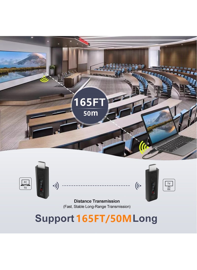جهاز إرسال واستقبال لاسلكي HDMI 165 قدم/50 متر، شاشة LED، فك تشفير 4K 1080P @ 60 هرتز، موسع HDMI لاسلكي 5G/2.4G للفيديو والصوت للشاشة من الكمبيوتر الشخصي/جهاز عرض/جهاز عرض/جهاز تلفزيون
