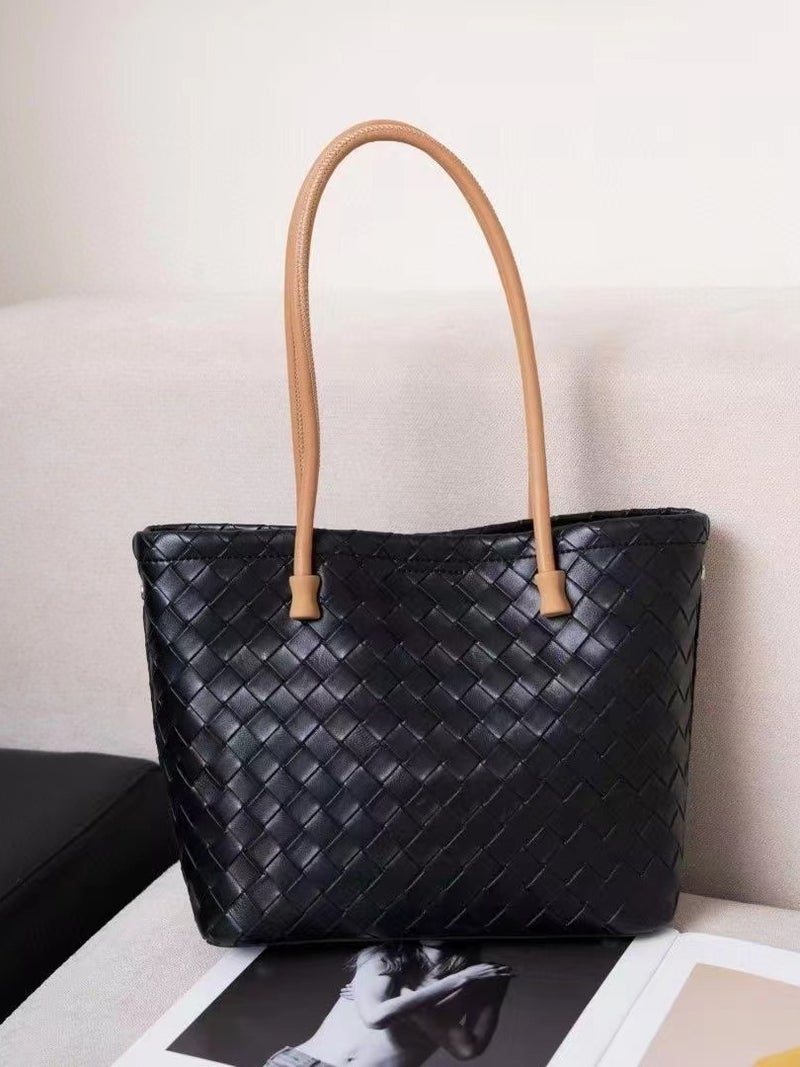 Cowhide Tote Bag Woven Niche Design Trendy Large Capacity Women'S Genuine Leather Underarm Commuter Handbag - Image 3