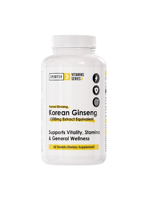 ⚡ Sporter Korean Ginseng 1200mg – 60 Tablets | Supports Vitality, Stamina & General Wellness | Vegan, Non-GMO