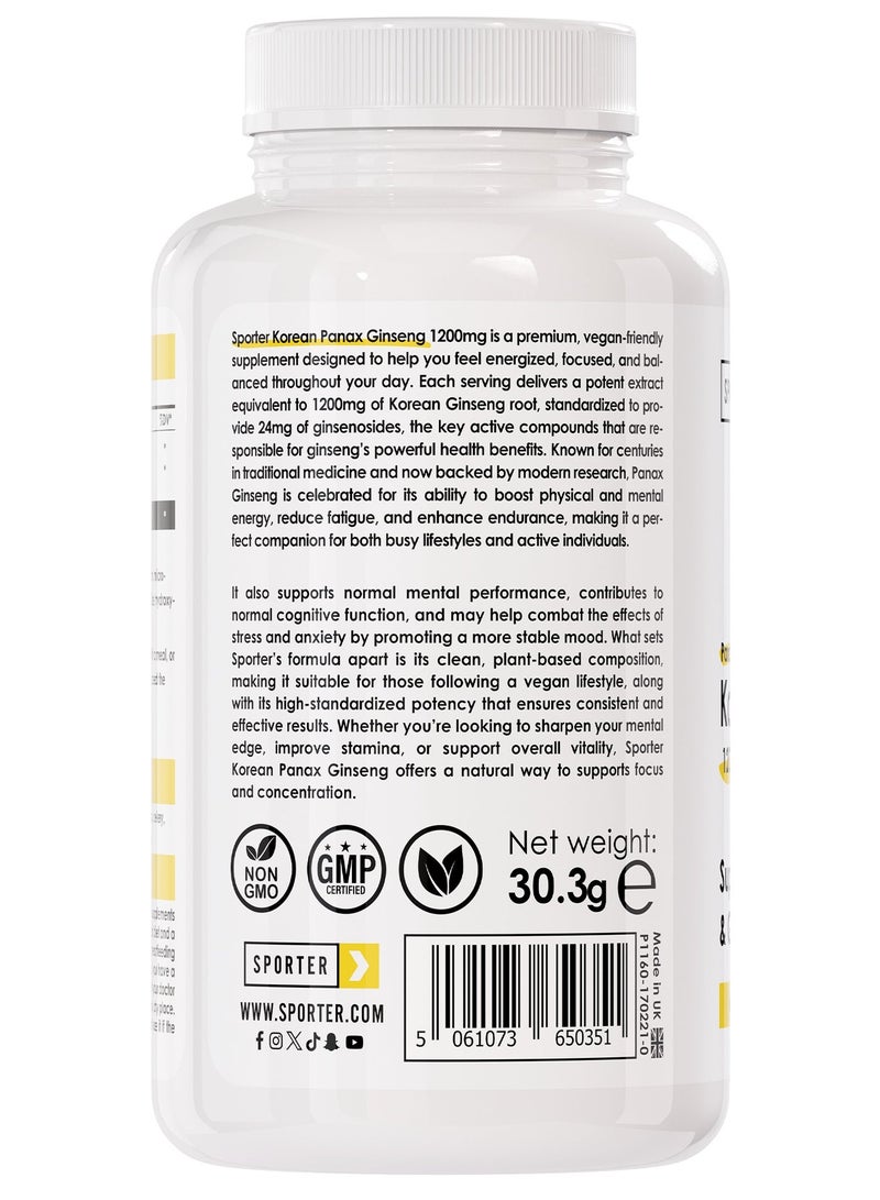 SPORTER ⚡ Sporter Korean Ginseng 1200mg – 60 Tablets | Supports Vitality, Stamina & General Wellness | Vegan, Non-GMO - Image 3