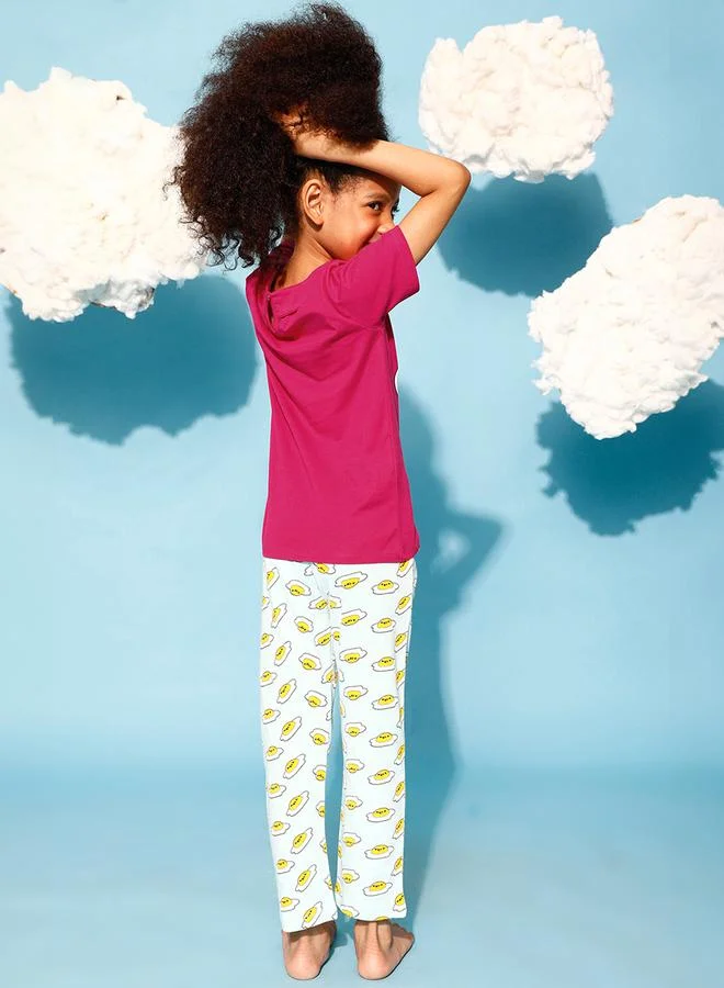 Clovia Cubs Egg-Cited Graphic Print T-Shirt & Pyjama Set by Styli