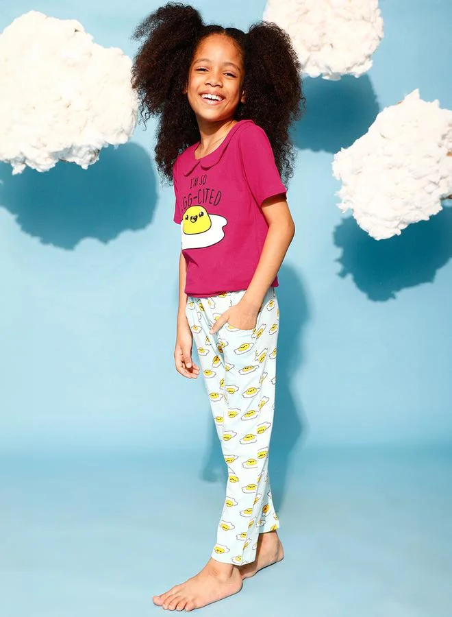Clovia Cubs Egg-Cited Graphic Print T-Shirt & Pyjama Set by Styli