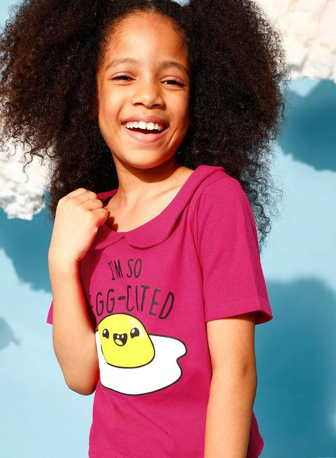 Clovia Cubs Egg-Cited Graphic Print T-Shirt & Pyjama Set by Styli