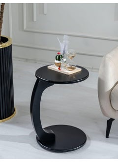 Brown Art Shoppee Wooden C Shaped Coffee Table End TableRound C Table Snack Side Table End Table for Sofa and Bed Side Round Side Tables Living Room Bedroom Black