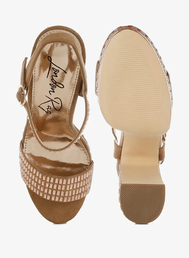 London Rag Tan Rhinestones Embellished Ankle Strap Heels in Tan for Women | Best Price UAE