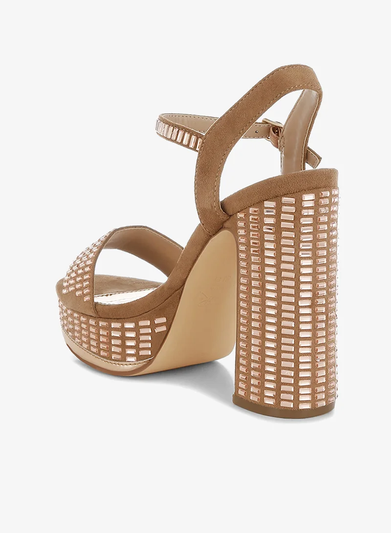 London Rag Tan Rhinestones Embellished Ankle Strap Heels in Tan for Women | Best Price UAE