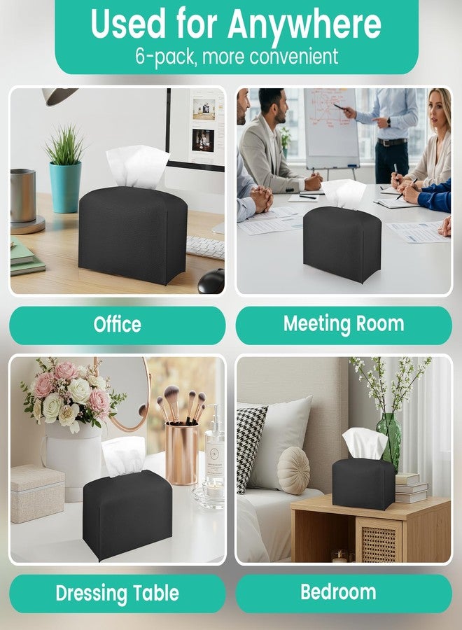 VZZNN 6 Pack Tissue Box Cover Rectangle, PU Leather Tissue Box Holder with Bottom Belt, High Flat Box Holder for Tabletop, Bathroom, Car & Office - Aesthetic Home & Desk Organizer (Black) - Image 5