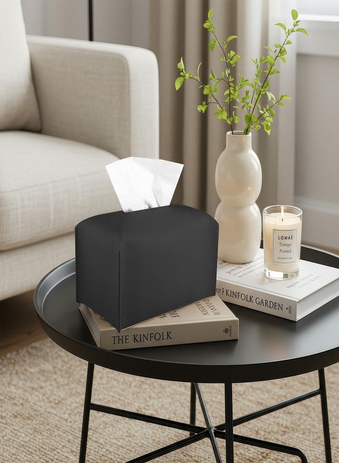 VZZNN 6 Pack Tissue Box Cover Rectangle, PU Leather Tissue Box Holder with Bottom Belt, High Flat Box Holder for Tabletop, Bathroom, Car & Office - Aesthetic Home & Desk Organizer (Black) - Image 4