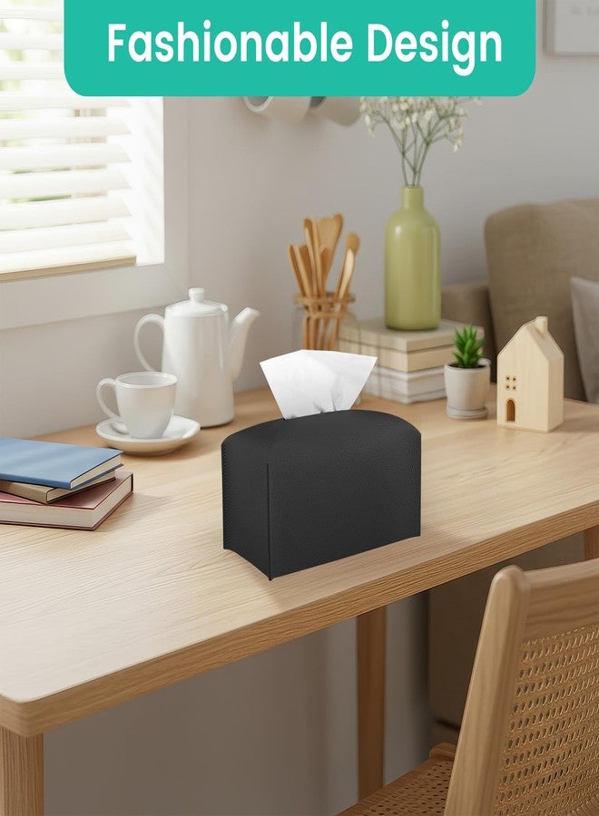 VZZNN 6 Pack Tissue Box Cover Rectangle, PU Leather Tissue Box Holder with Bottom Belt, High Flat Box Holder for Tabletop, Bathroom, Car & Office - Aesthetic Home & Desk Organizer (Black) - Image 3
