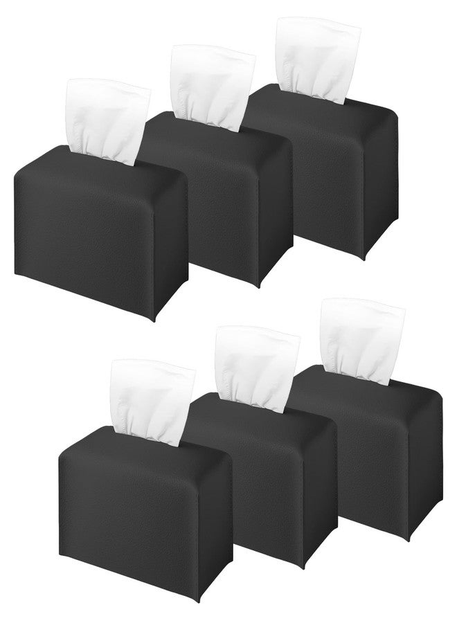 VZZNN 6 Pack Tissue Box Cover Rectangle, PU Leather Tissue Box Holder with Bottom Belt, High Flat Box Holder for Tabletop, Bathroom, Car & Office - Aesthetic Home & Desk Organizer (Black) - Image 1