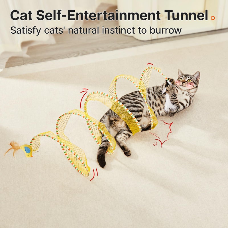 Potaroma Spiral Tunnel Cat Toy, Self Play Cat Play Spiral Kitten Collapsible Spring Tunnel Toy for Indoor Cats with Feather and Bell, 20 Inches Unfolded - Image 2