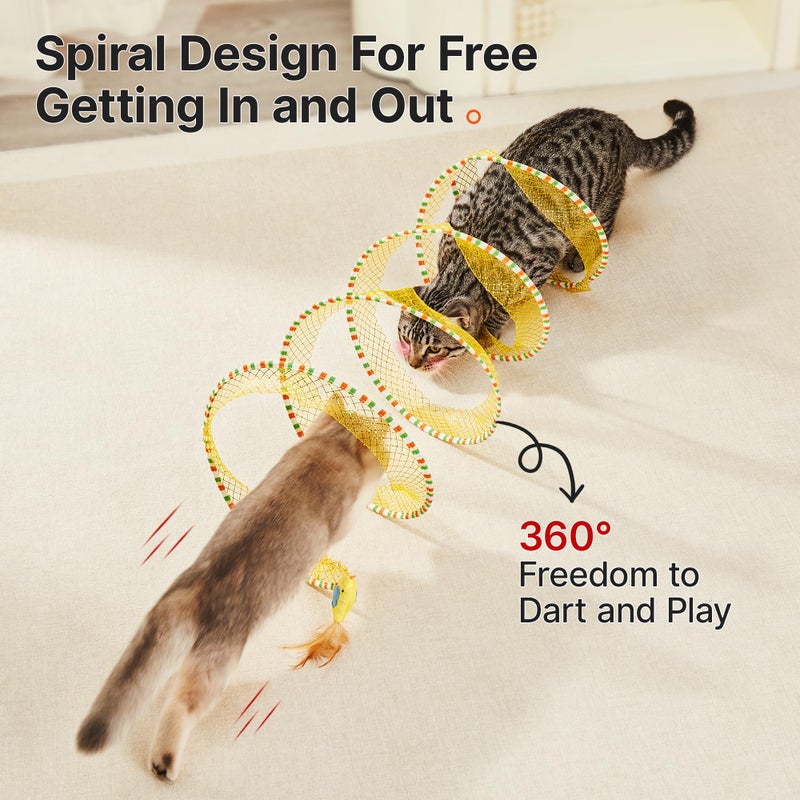 Potaroma Spiral Tunnel Cat Toy, Self Play Cat Play Spiral Kitten Collapsible Spring Tunnel Toy for Indoor Cats with Feather and Bell, 20 Inches Unfolded - Image 3