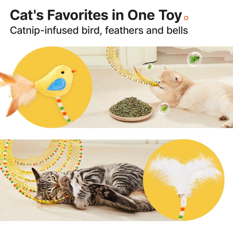 Potaroma Spiral Tunnel Cat Toy, Self Play Cat Play Spiral Kitten Collapsible Spring Tunnel Toy for Indoor Cats with Feather and Bell, 20 Inches Unfolded - Image 4
