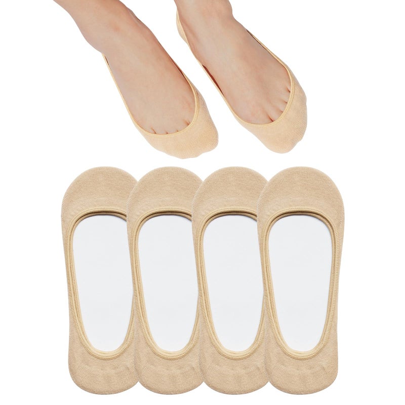 SIXDAYSOX Low Cut Socks for Women 4 Pack Size 5-8 Non-slip Cotton Moisture Wicking No Show Socks for Flats Shoes(Nude) - Image 1
