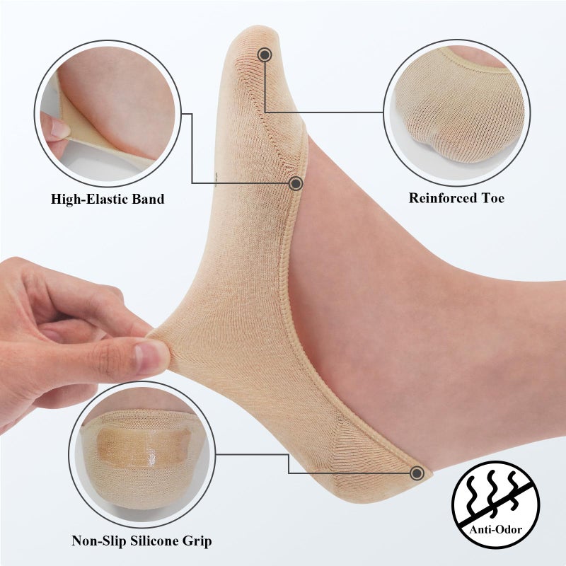 SIXDAYSOX Low Cut Socks for Women 4 Pack Size 5-8 Non-slip Cotton Moisture Wicking No Show Socks for Flats Shoes(Nude) - Image 4