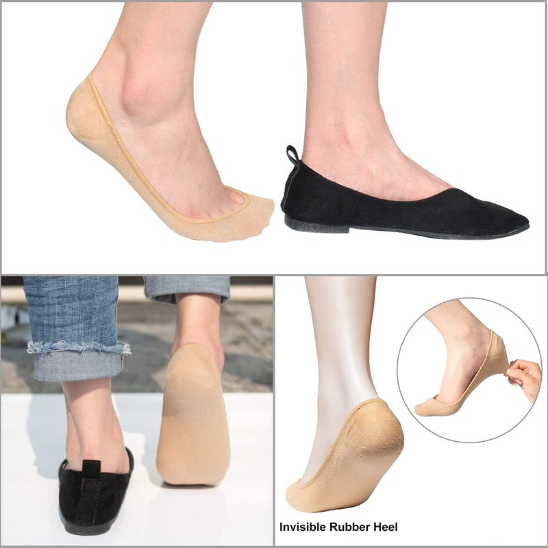 SIXDAYSOX Low Cut Socks for Women 4 Pack Size 5-8 Non-slip Cotton Moisture Wicking No Show Socks for Flats Shoes(Nude) - Image 5