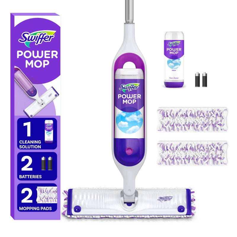 Swiffer PowerMop Multi-Surface Mop Kit for Floor Cleaning, Includes PowerMop, 2 Mopping Pad Refills, 1 Cleaning Solution with Fresh Scent and 2 Batteries - Image 1