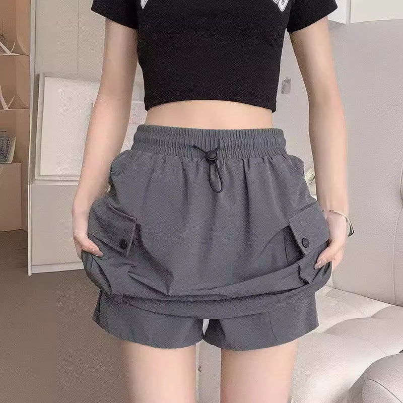 Double Pocket Workwear Skirt Women'S 2024 Summer Design High Waist Drawstring Slim A- Line Hip Skirt - Image 5