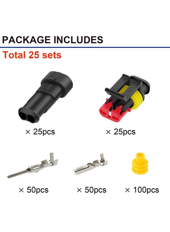 Twippo 25 Kit 2 Pin Connector Automotive Electrical Connectors 2 Wire Connectors Waterproof Connector Quick Disconnect and Connect Terminals Plug Kit 22-16 AWG - Image 2