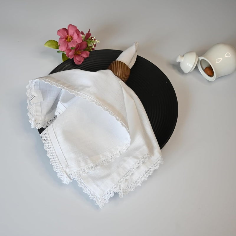 FINGERCRAFT Cloth Napkin 20x20 Inches 100 Cotton Classsic Lace Excellent Absorbency Washable and Reusable Durable Dinner Napkin for Kitchen Hotels Wedding Party White Set of 12 - Image 2