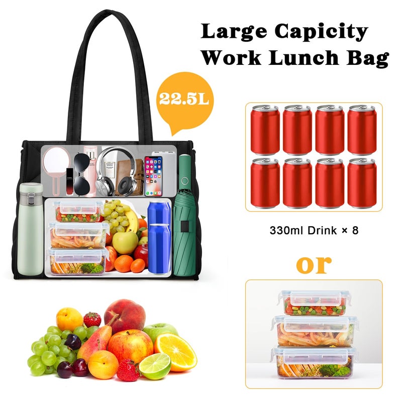 ZOMFELT Lunch Tote Bag for Women, 15.6 Inch Puffer Laptop Lunch Bag, Quilted Large Work Tote Bag with Insulated Lunch Compartment, Womens Lunch Bags for Work, Travel, Nurse, Teacher, Camping, Black - Image 3