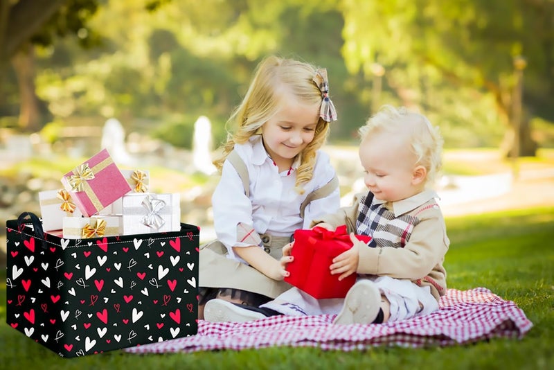 CLOCOR Rectangular Gift Basket,Collapsible Fabric Storage Container,Waterproof Storage Bin with Handles(White Heart) - Image 4