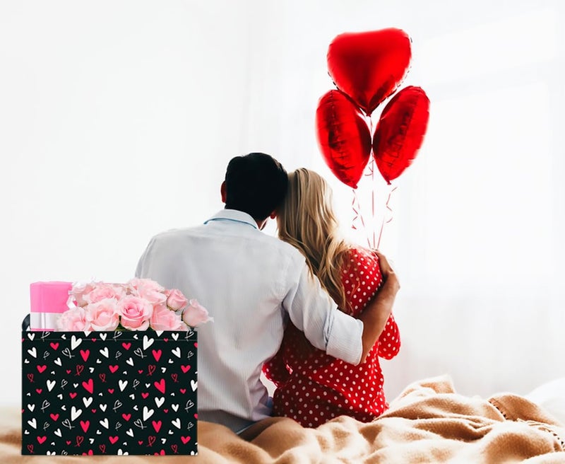 CLOCOR Rectangular Gift Basket,Collapsible Fabric Storage Container,Waterproof Storage Bin with Handles(White Heart) - Image 3