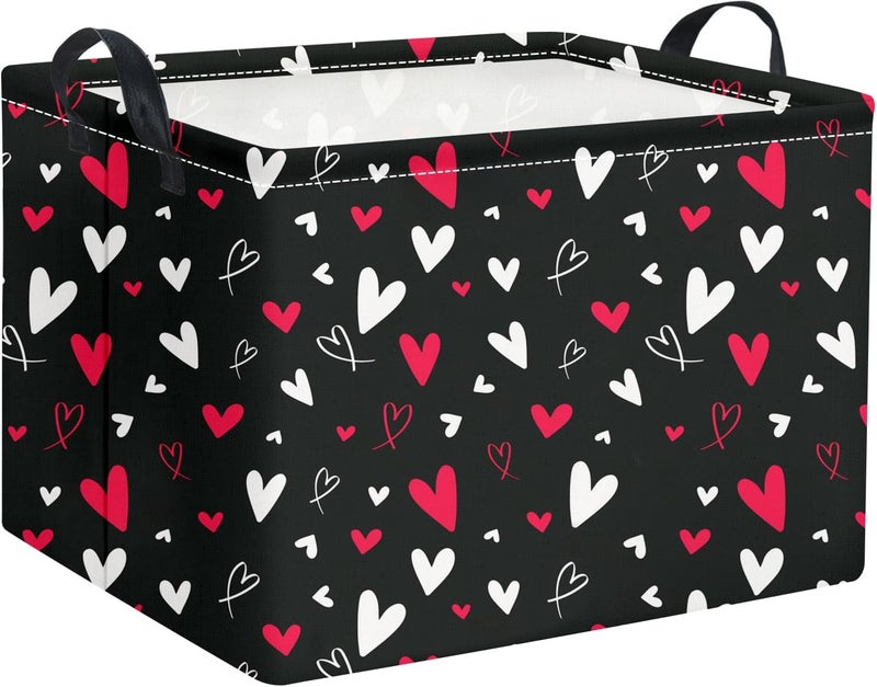 CLOCOR Rectangular Gift Basket,Collapsible Fabric Storage Container,Waterproof Storage Bin with Handles(White Heart) - Image 1