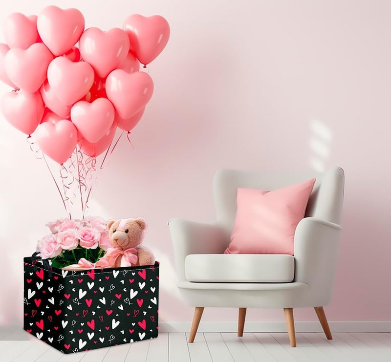 CLOCOR Rectangular Gift Basket,Collapsible Fabric Storage Container,Waterproof Storage Bin with Handles(White Heart) - Image 5