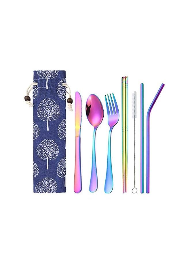 vesus Pieces Portable Stainless Steel Flatware Set Travel Cutlery Silverware Set Reusable Utensils with Case, Stainless Steel Knife Fork Spoon Chopsticks Straws  - Image 2