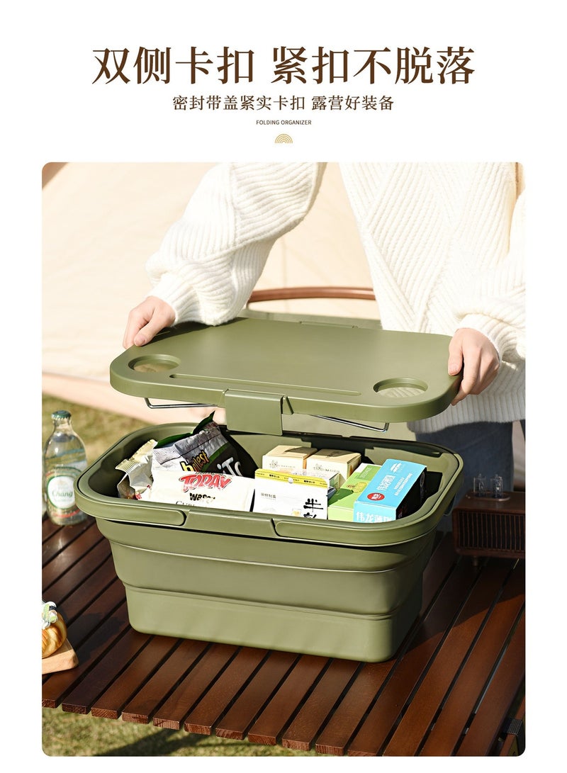 Genie Jar Foldable Picnic Basket with Lid & Dual Handles, Multi-Function Storage Box with Cutting Board & Serving Tray, Portable Outdoor Organizer for Camping, Travel & Home - Image 5