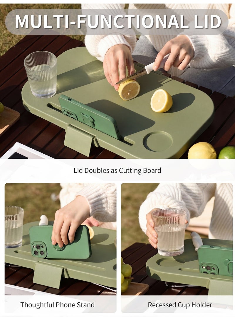 Genie Jar Foldable Picnic Basket with Lid & Dual Handles, Multi-Function Storage Box with Cutting Board & Serving Tray, Portable Outdoor Organizer for Camping, Travel & Home - Image 4