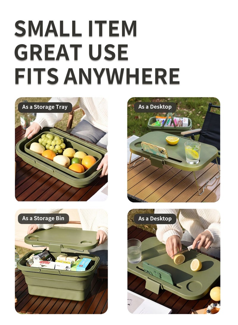 Genie Jar Foldable Picnic Basket with Lid & Dual Handles, Multi-Function Storage Box with Cutting Board & Serving Tray, Portable Outdoor Organizer for Camping, Travel & Home - Image 3