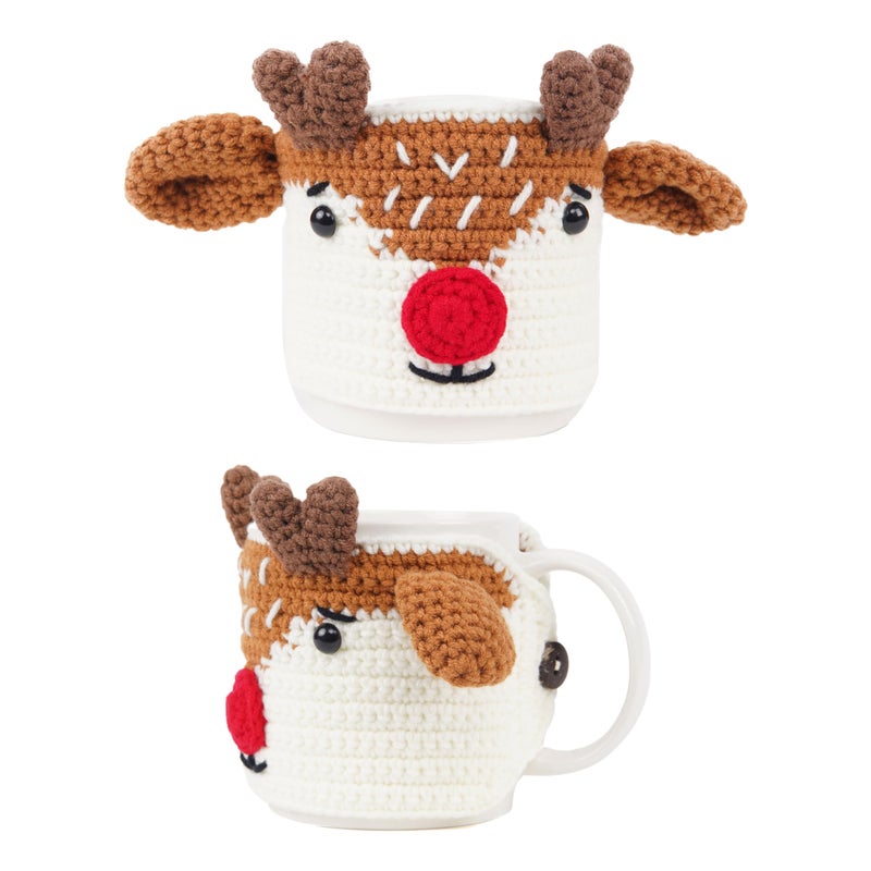 Primo Lines Primo Lines Adorable Reindeer Christmas Coffee Mugs  Cups  Crochet Sleeves Fits All Mugs Cozy Winter Cover Ideal Gifts 