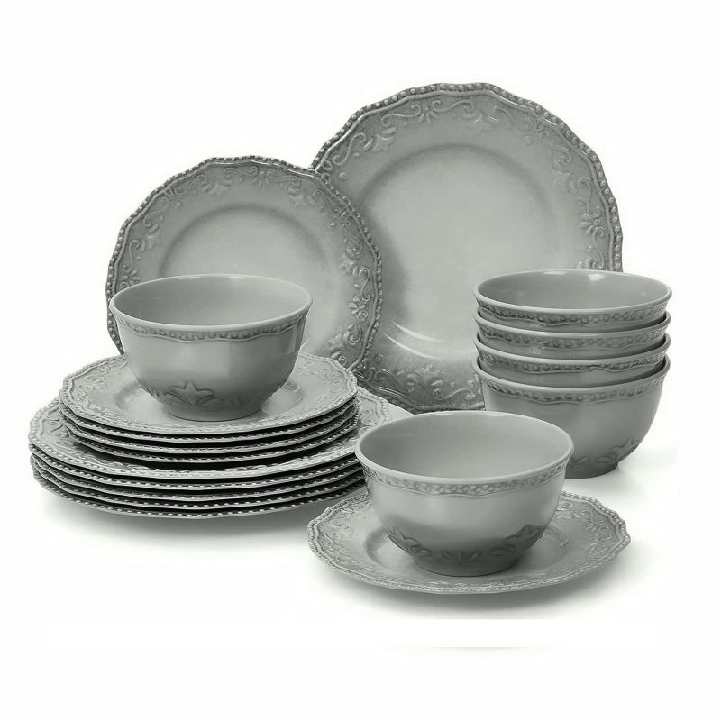 TP 18-Piece Dinnerware Set, Melamine Dinner Dishes Set with Bowls and Salad Plates, Non-breakable Lightweight, Service for 6 (Gray) - Image 1