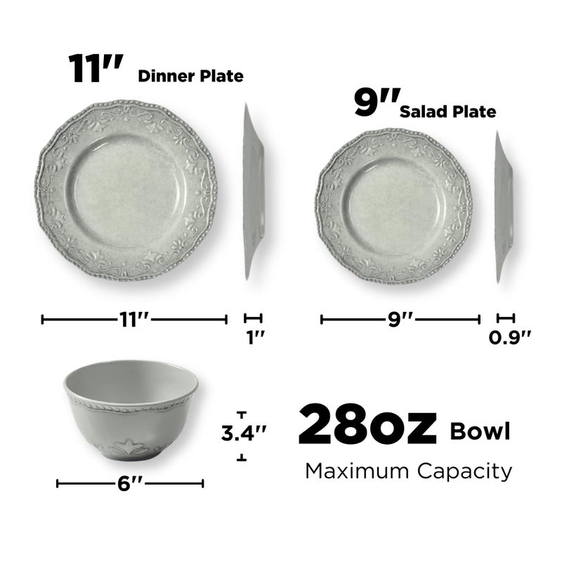 TP 18-Piece Dinnerware Set, Melamine Dinner Dishes Set with Bowls and Salad Plates, Non-breakable Lightweight, Service for 6 (Gray) - Image 4