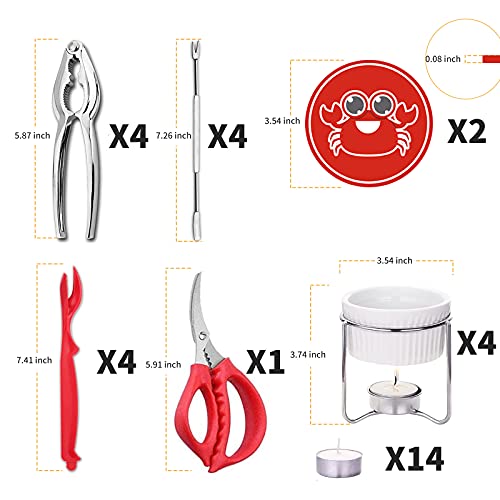 Luvan 33 Pcs Crab Crackers and Tools Set with 4 Crab Leg Crackers, 4 Crab Forks, 4 Lobster Shellers, 4 Butter Warmers, 1 Seafood Scissors, 14 Tealight Candles, 2 Crab Grabber-Seafood Boil Party Supply - Image 2
