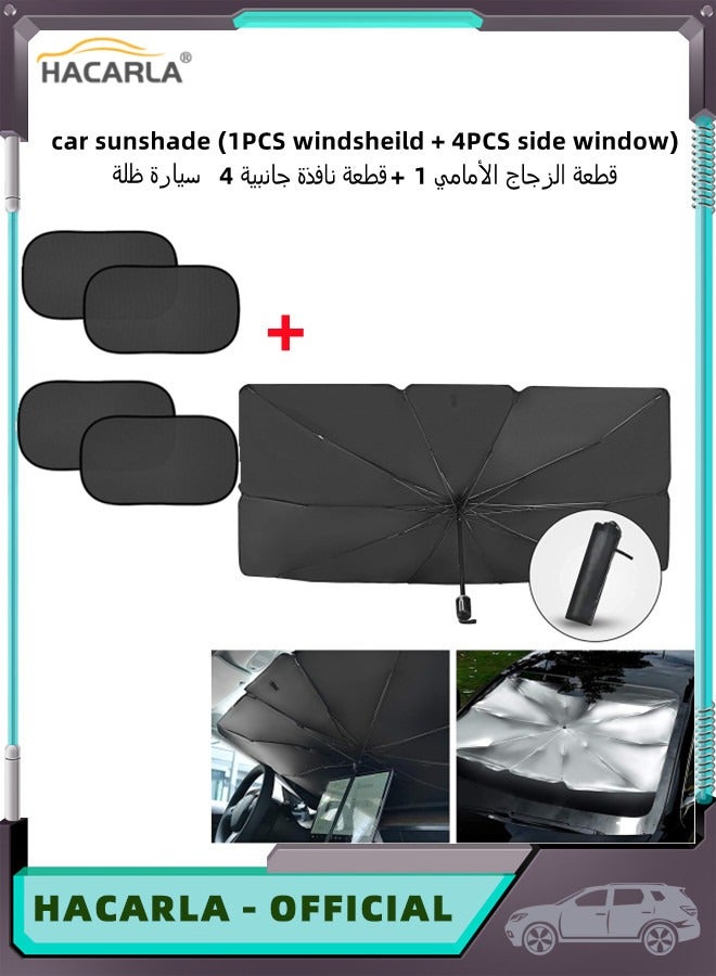 1 Pcs Car Sun Shade for Car Front Windshield Titanium Silver And 4 Pcs Car Side Window Sun Shade Foldable Car Window Shade Window Cover Sun Visor Windshield Most Cars Vehicle SUVS