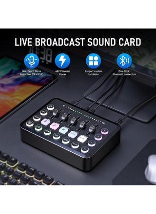 Wireless Audio Mixer - 48V Phantom Power - XLR Microphone - Voice Changer - Noise Reduction - Built-in 1800 mAh Battery - Gaming DJ Mixer - Live Sound Card for Podcasting, Recording, Singing, Gaming, Tiktok, YouTube, PC, Computer - view 2