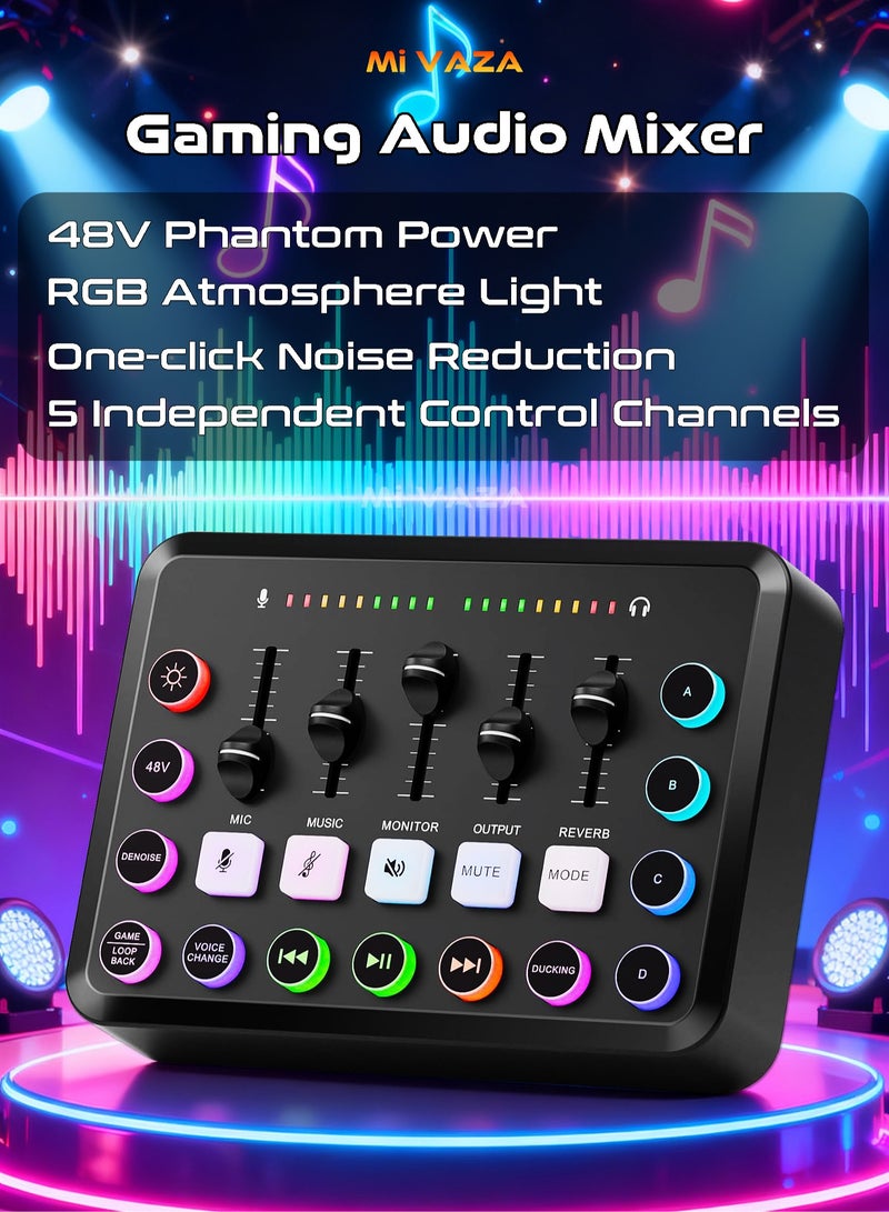 Mi VAZA Wireless Audio Mixer - 48V Phantom Power - XLR Microphone - Voice Changer - Noise Reduction - Built-in 1800 mAh Battery - Gaming DJ Mixer - Live Sound Card for Podcasting, Recording, Singing, Gaming, Tiktok, YouTube, PC, Computer - Image 1