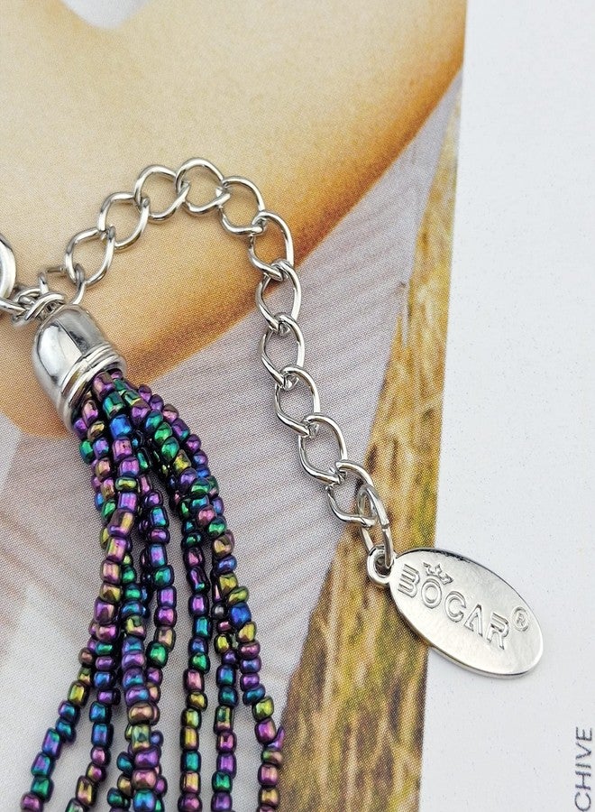 بوكار طقم عقد وأقراط من الخرز المصنوع يدويًا من بوكار للنساء (NK-10602-أسود AB) - Image 4