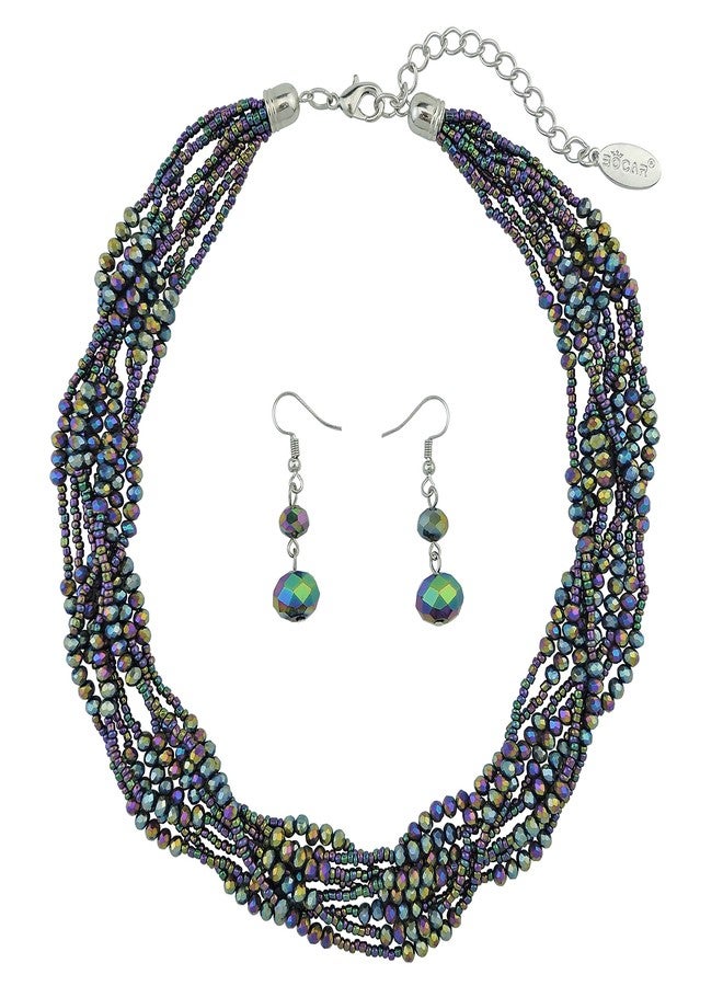 بوكار طقم عقد وأقراط من الخرز المصنوع يدويًا من بوكار للنساء (NK-10602-أسود AB) - Image 1