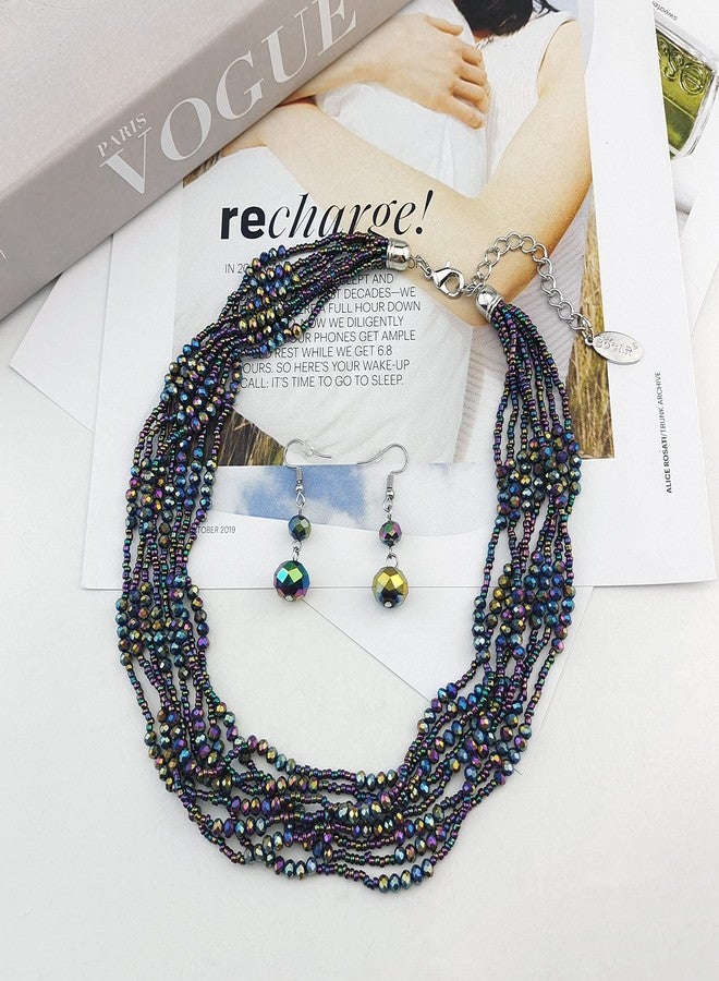 بوكار طقم عقد وأقراط من الخرز المصنوع يدويًا من بوكار للنساء (NK-10602-أسود AB) - Image 3